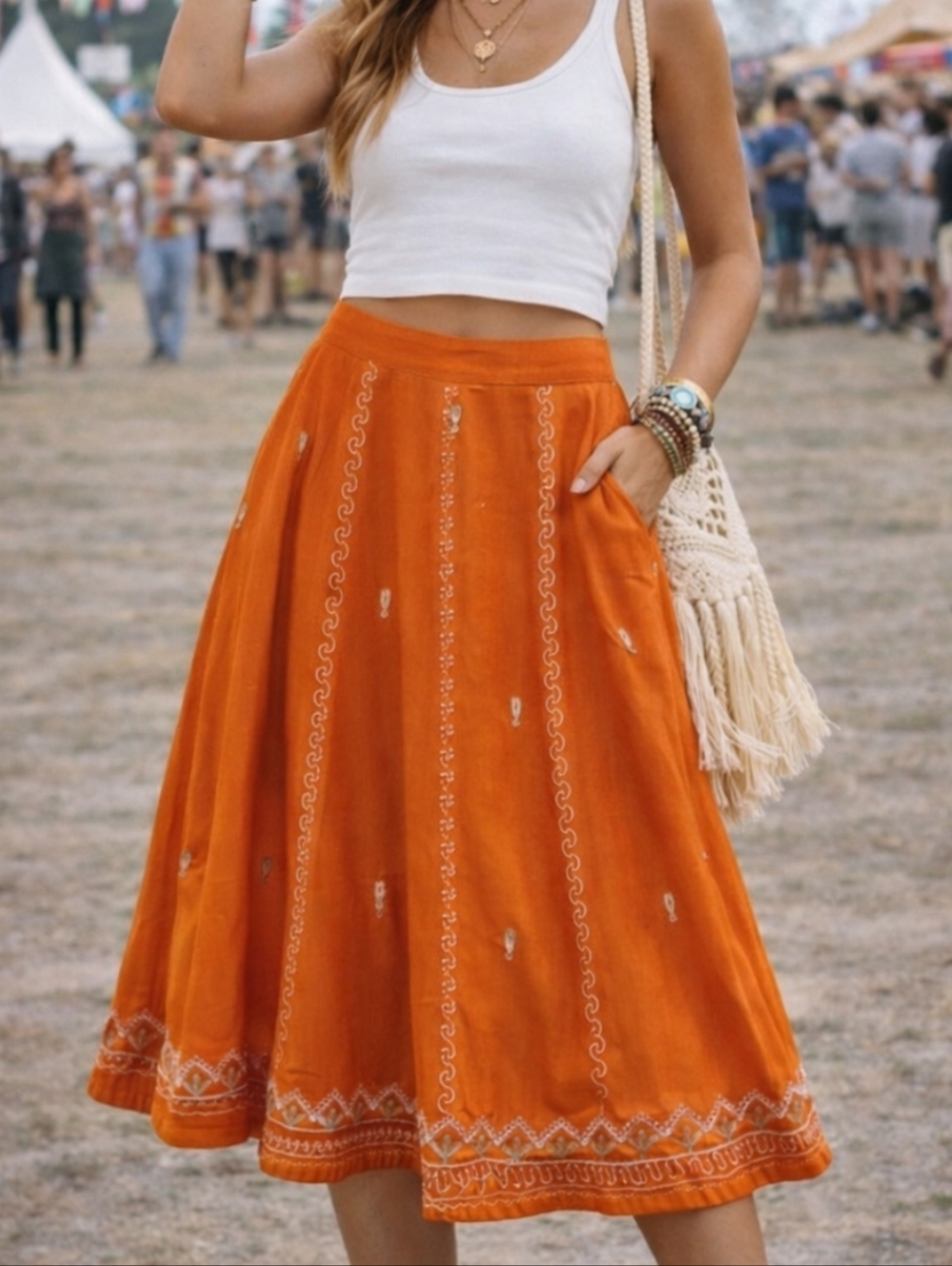 Orange Embroidered Lehenga Skirt Made in India Size 32 Boho Festival